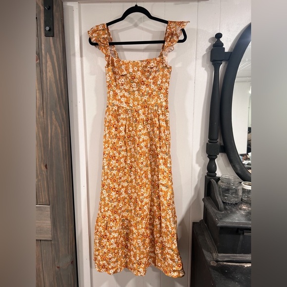 REFORMATION Lucila Linen Yellow Midi Dress 2 - Picture 8 of 10